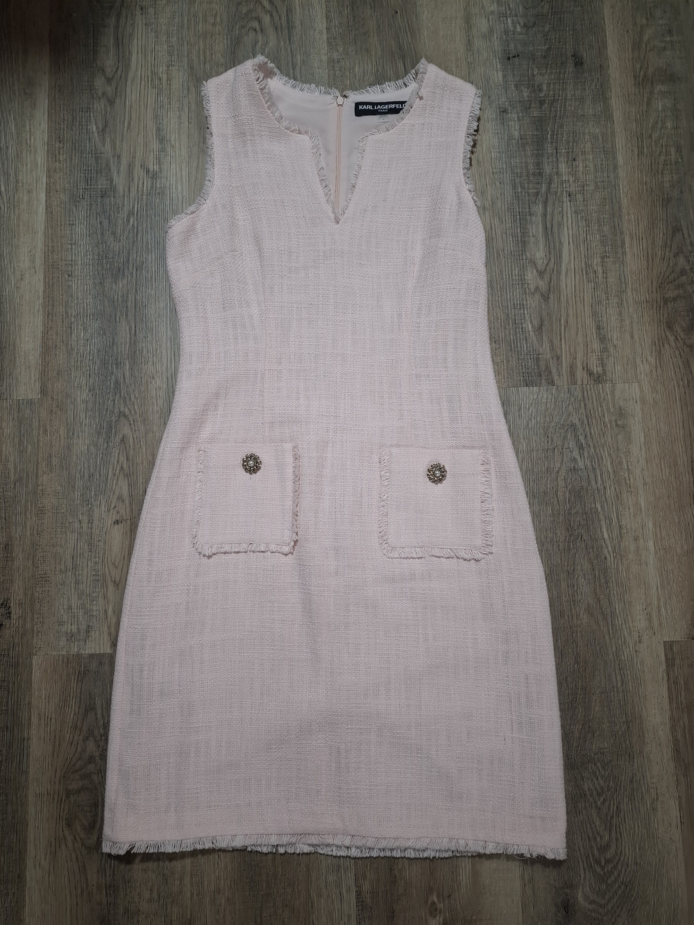 Karl Lagerfeld Sleeveless Pink Tweed Pocket Dress Size 6